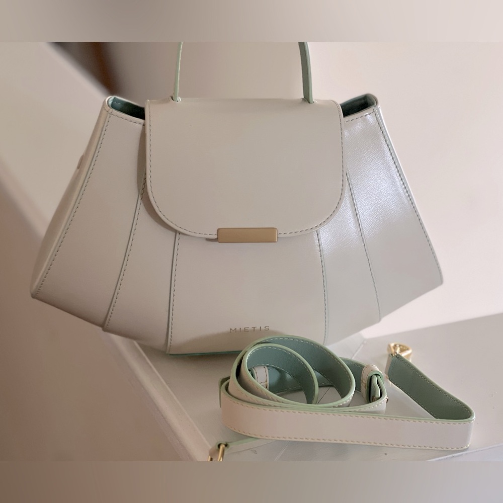 Mietis White Handbag with Pastel and Gold Accents